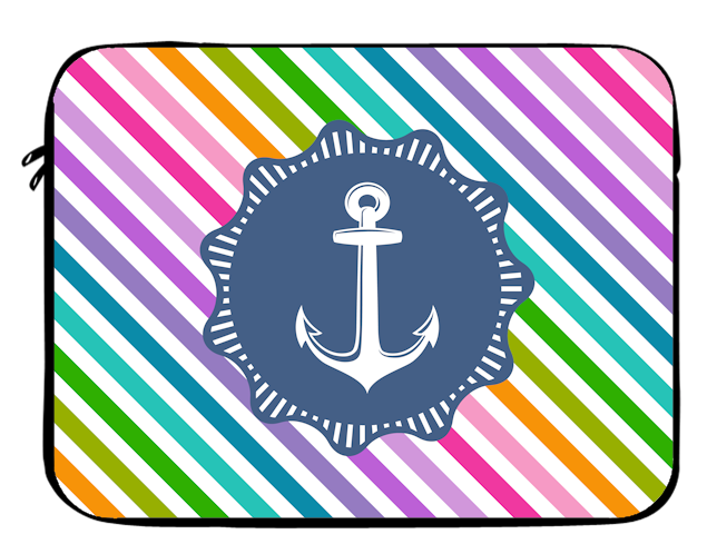 Nautical Anchor Stripes Multi Navy Laptop Sleeve