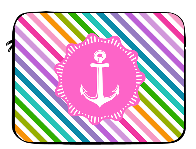 Nautical Anchor Stripes Multi Pink Laptop Sleeve